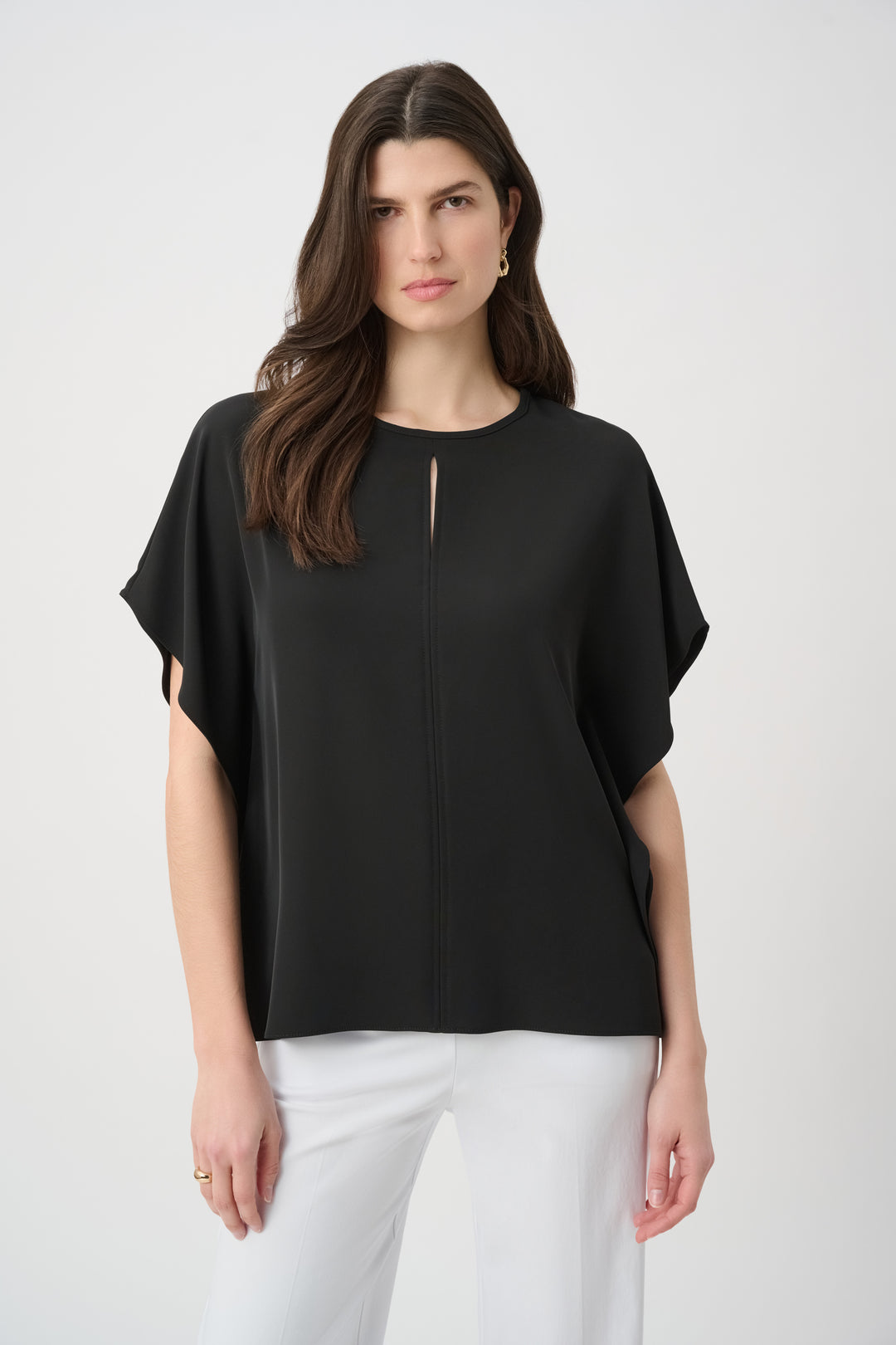Woven Twill Poncho Top With Front Keyhole 261117