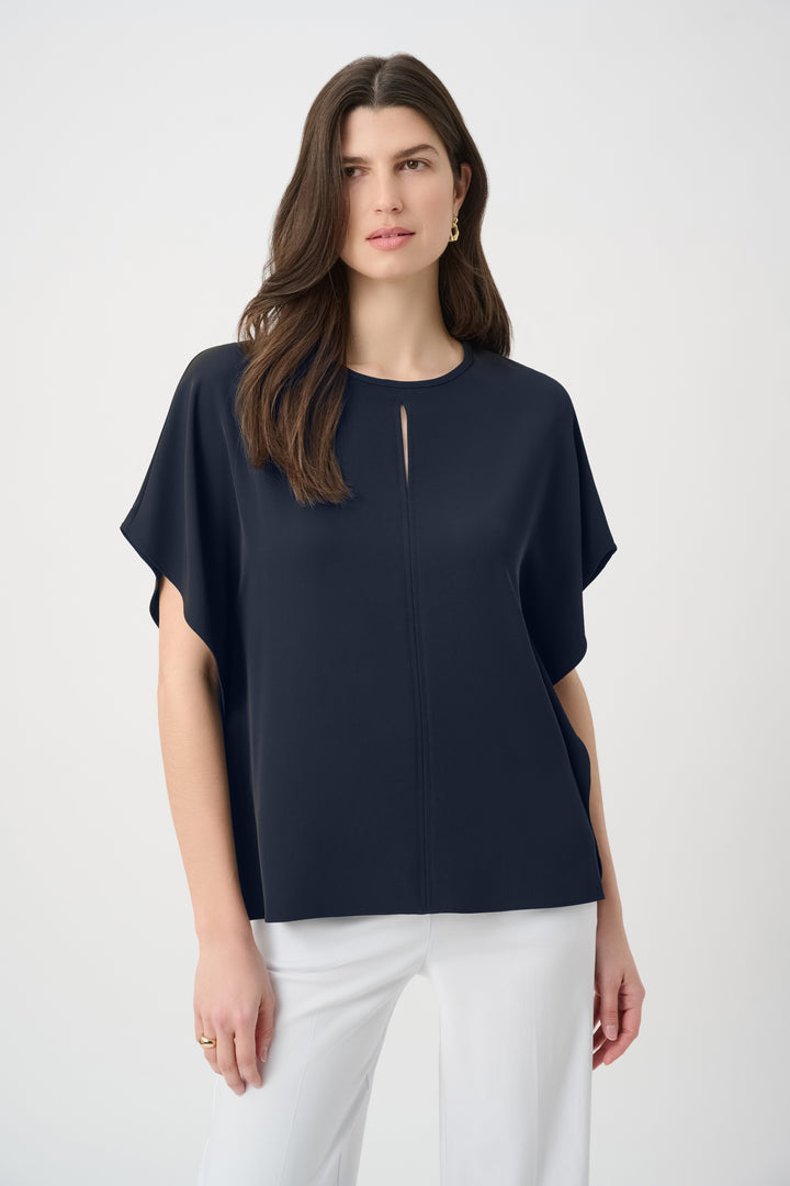 Woven Twill Poncho Top With Front Keyhole 261117