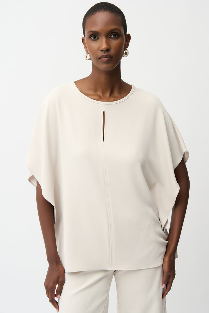 Woven Twill Poncho Top With Front Keyhole 261117