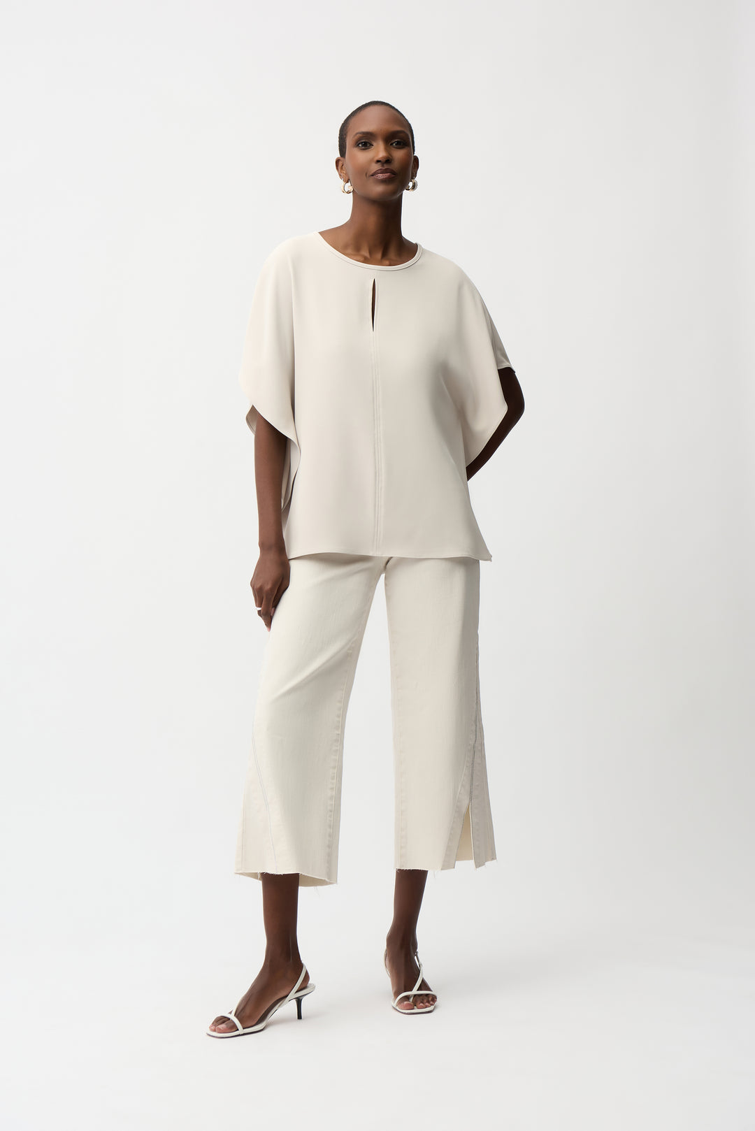 Woven Twill Poncho Top With Front Keyhole 261117