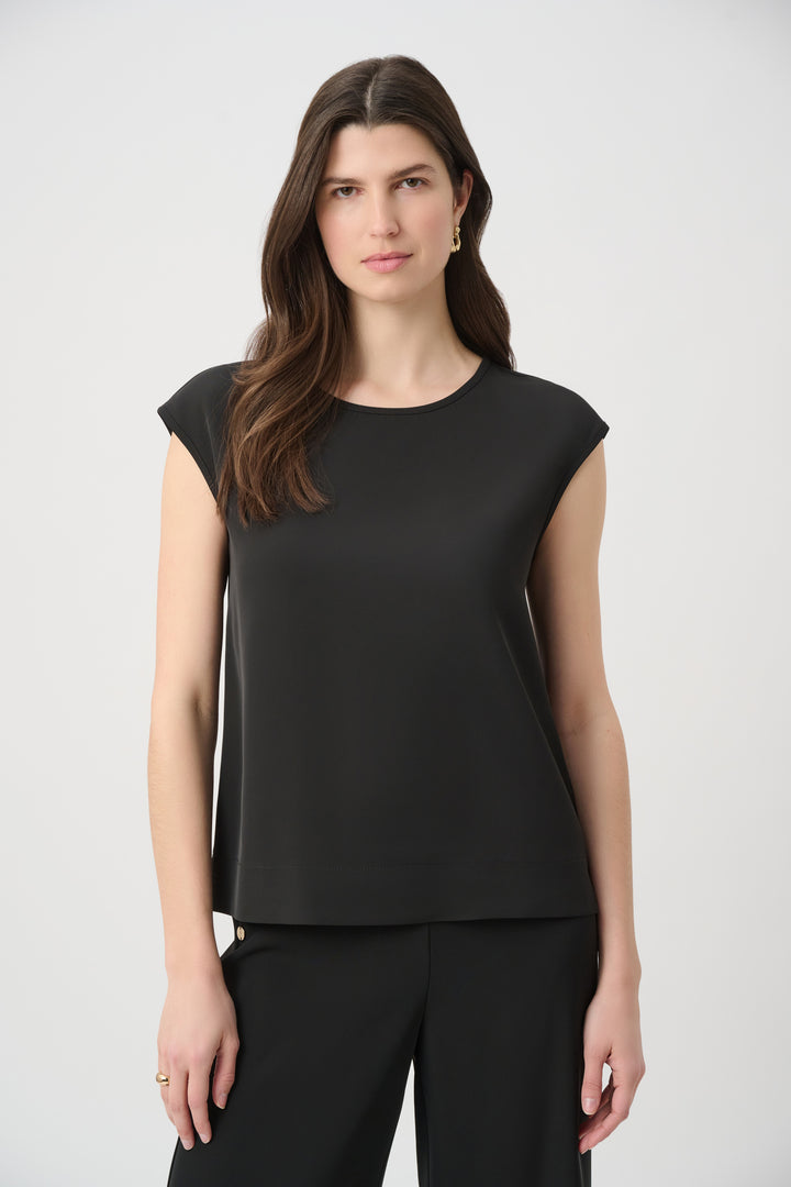 Woven Twill Boxy Top With Side Slits 261122