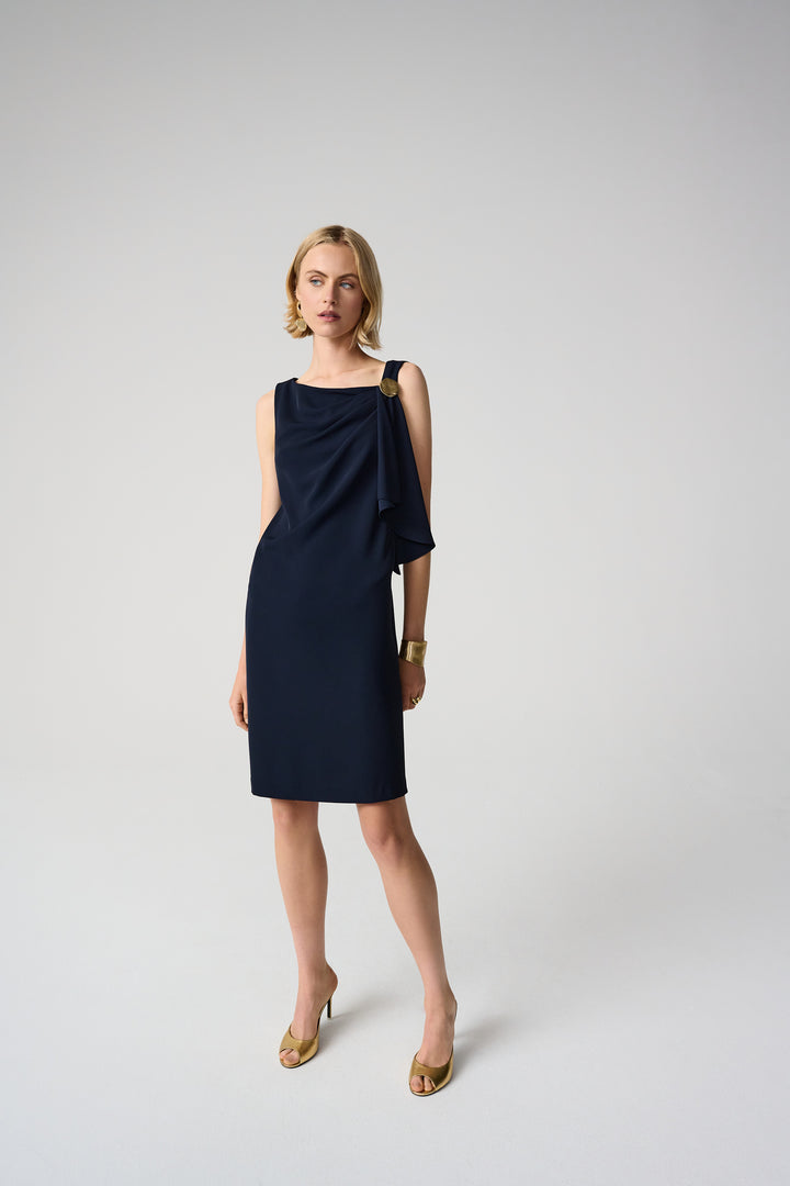 Woven Twill Shift Dress With Asymmetrical Neckline 261134