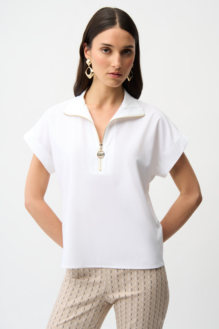 Stretch Poplin Straight Top With Zipped Neckline 261140