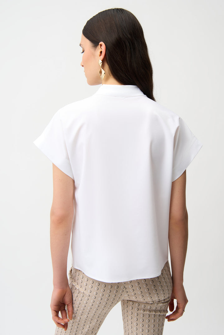 Stretch Poplin Straight Top With Zipped Neckline 261140