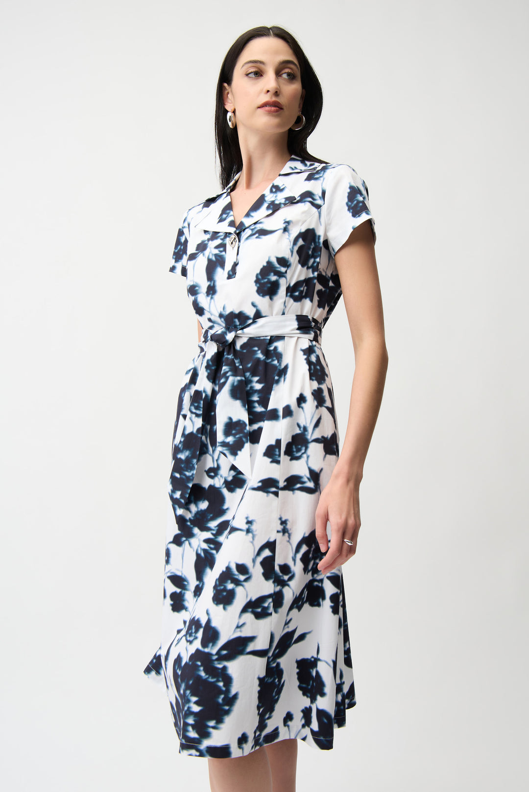 Stretch Cotton Floral Print Fit And Flare Shirt Dress 261147