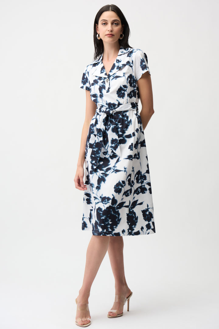 Stretch Cotton Floral Print Fit And Flare Shirt Dress 261147