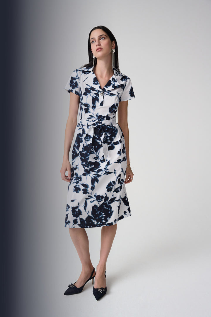 Stretch Cotton Floral Print Fit And Flare Shirt Dress 261147