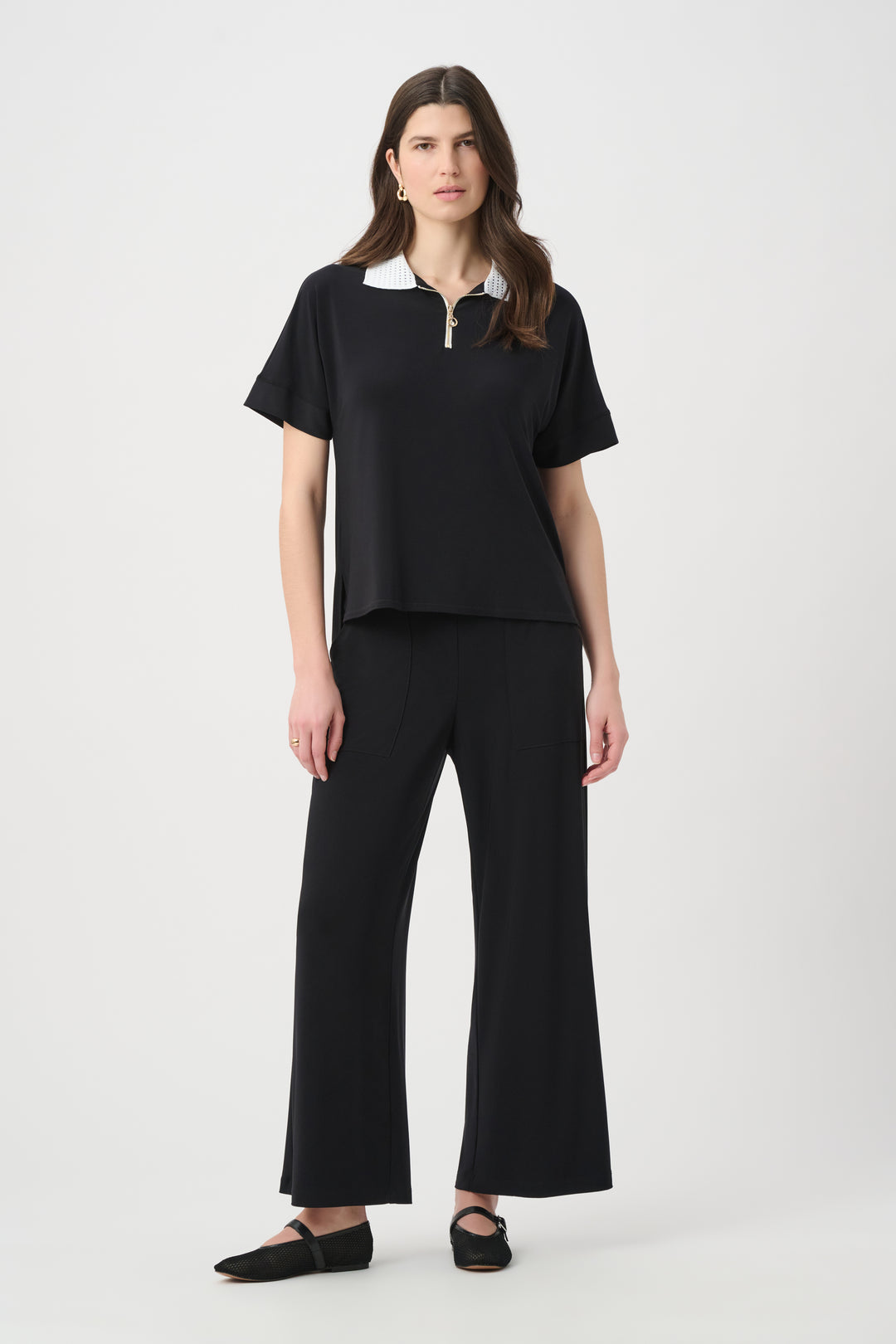 Silky Knit Boxy Top With Polo Collar 261164