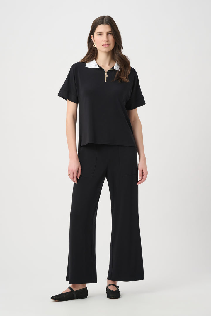 Silky Knit Boxy Top With Polo Collar 261164