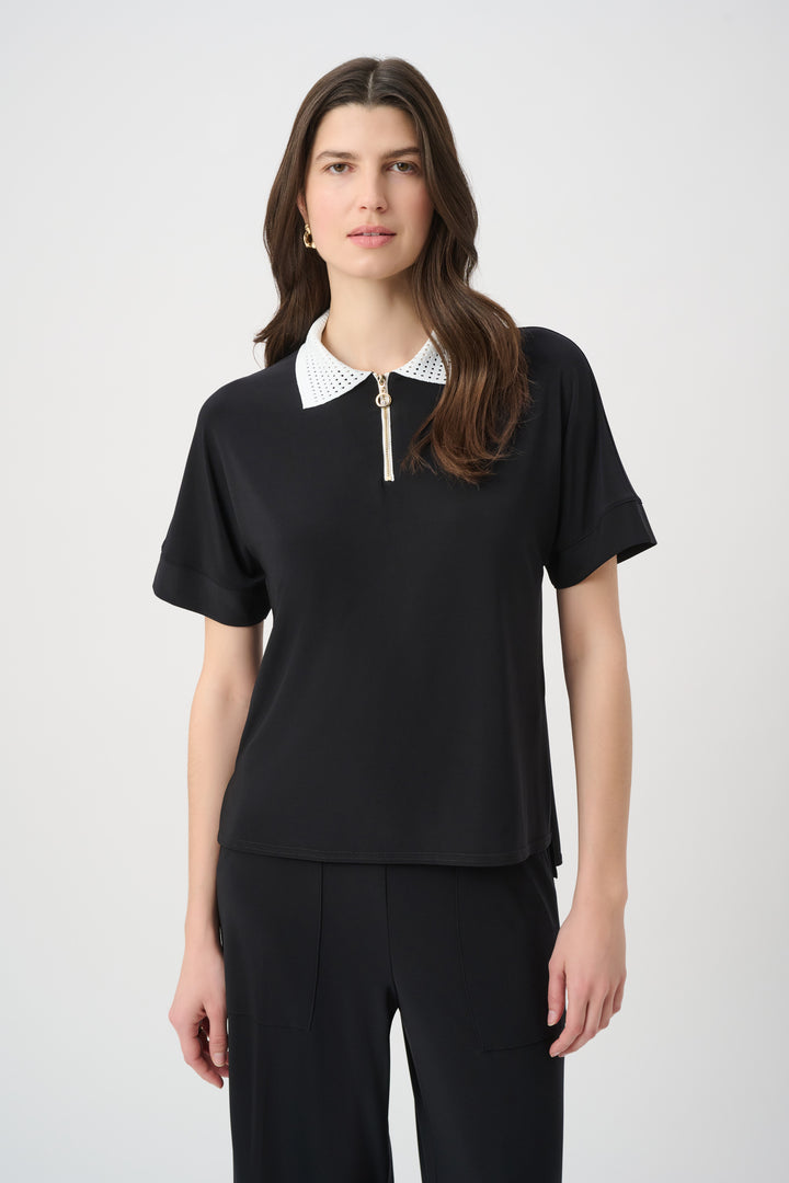 Silky Knit Boxy Top With Polo Collar 261164