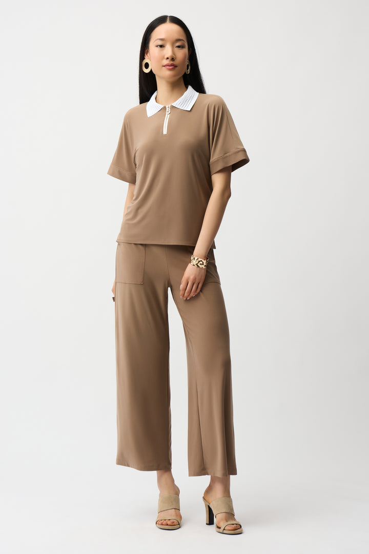 Silky Knit Boxy Top With Polo Collar 261164