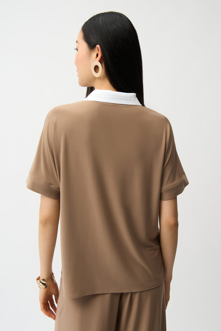 Silky Knit Boxy Top With Polo Collar 261164