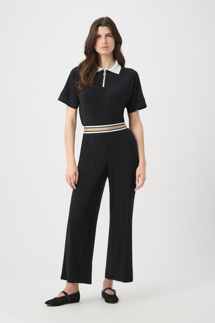 Silky Knit Wide Leg Pull-On Pants With Stripe Waistband 261165