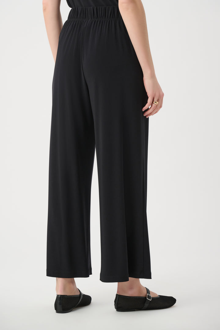 Silky Knit Wide Leg Pull-On Pants With Stripe Waistband 261165