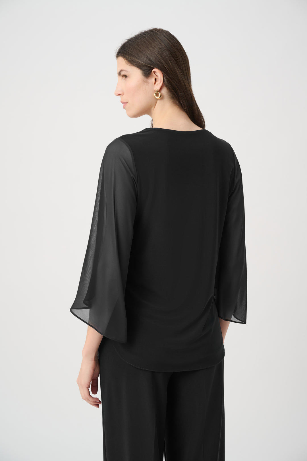 Silky Knit Straight Tunic With Chiffon Tulip Sleeves 261183
