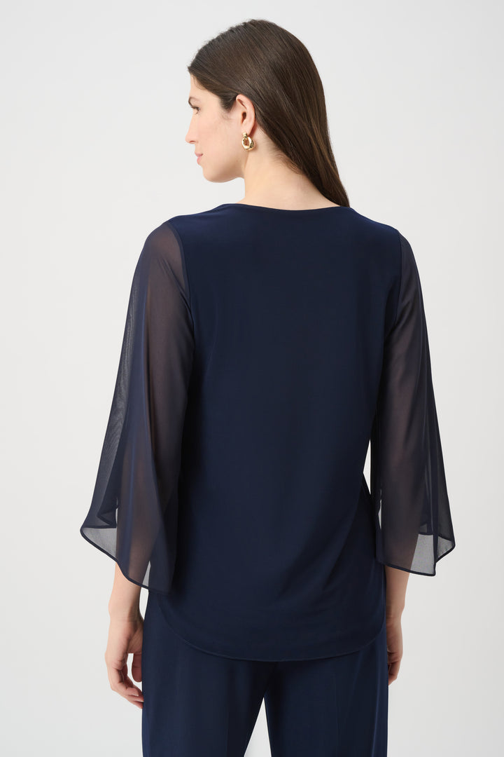 Silky Knit Straight Tunic With Chiffon Tulip Sleeves 261183