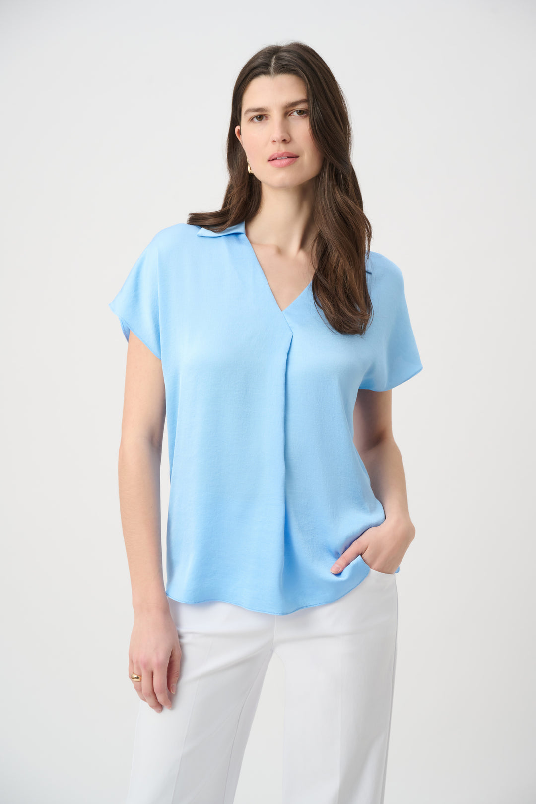 Recycled Satin Boxy Top With Shirt Collar 261191