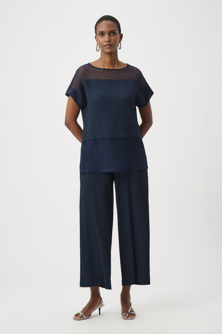 Seersucker Pull-On Crop Pants With Front Pockets 261197