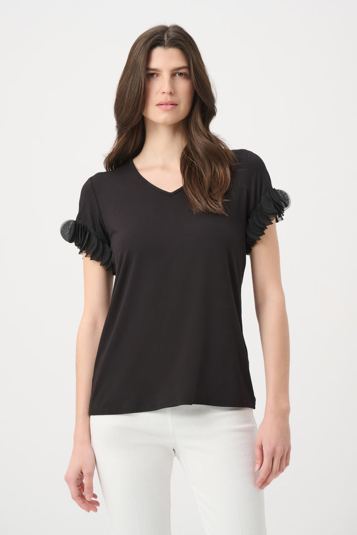 Jersey Fitted Top With Laser Cut Chiffon Sleeve 261201