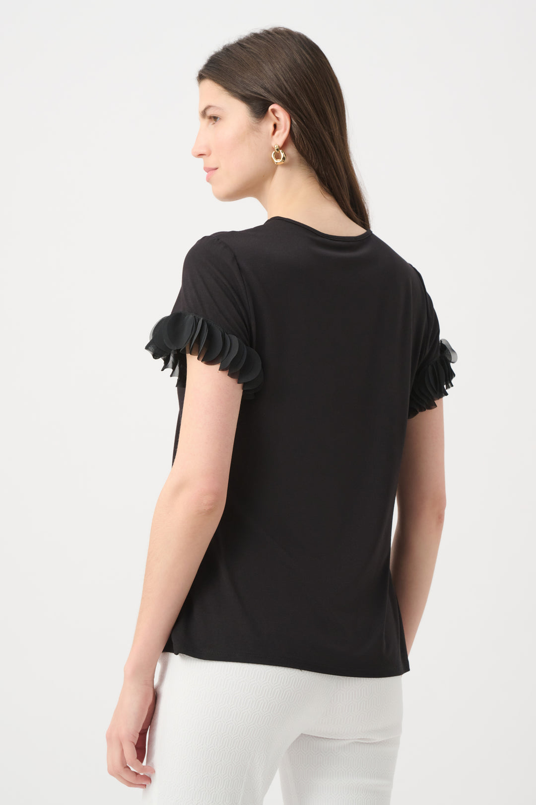 Jersey Fitted Top With Laser Cut Chiffon Sleeve 261201