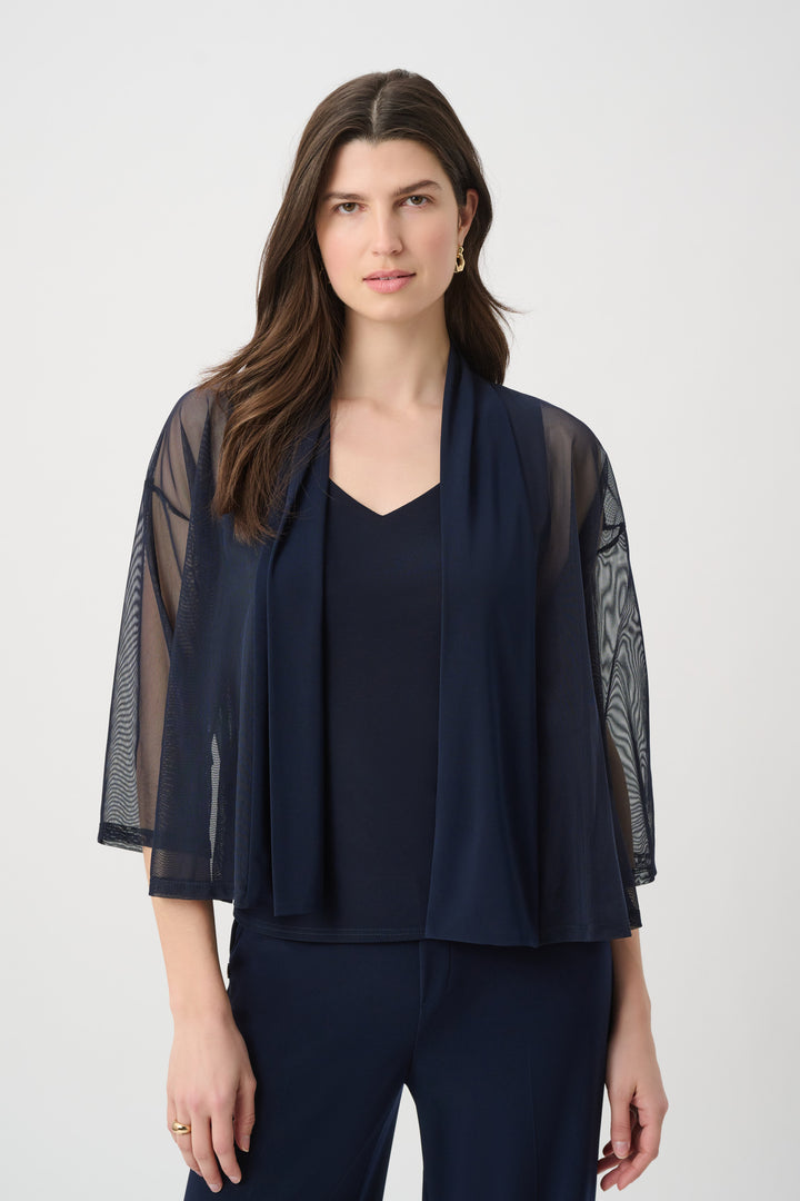Mesh and Silky Knit Draped Open Front Cover-Up 261204