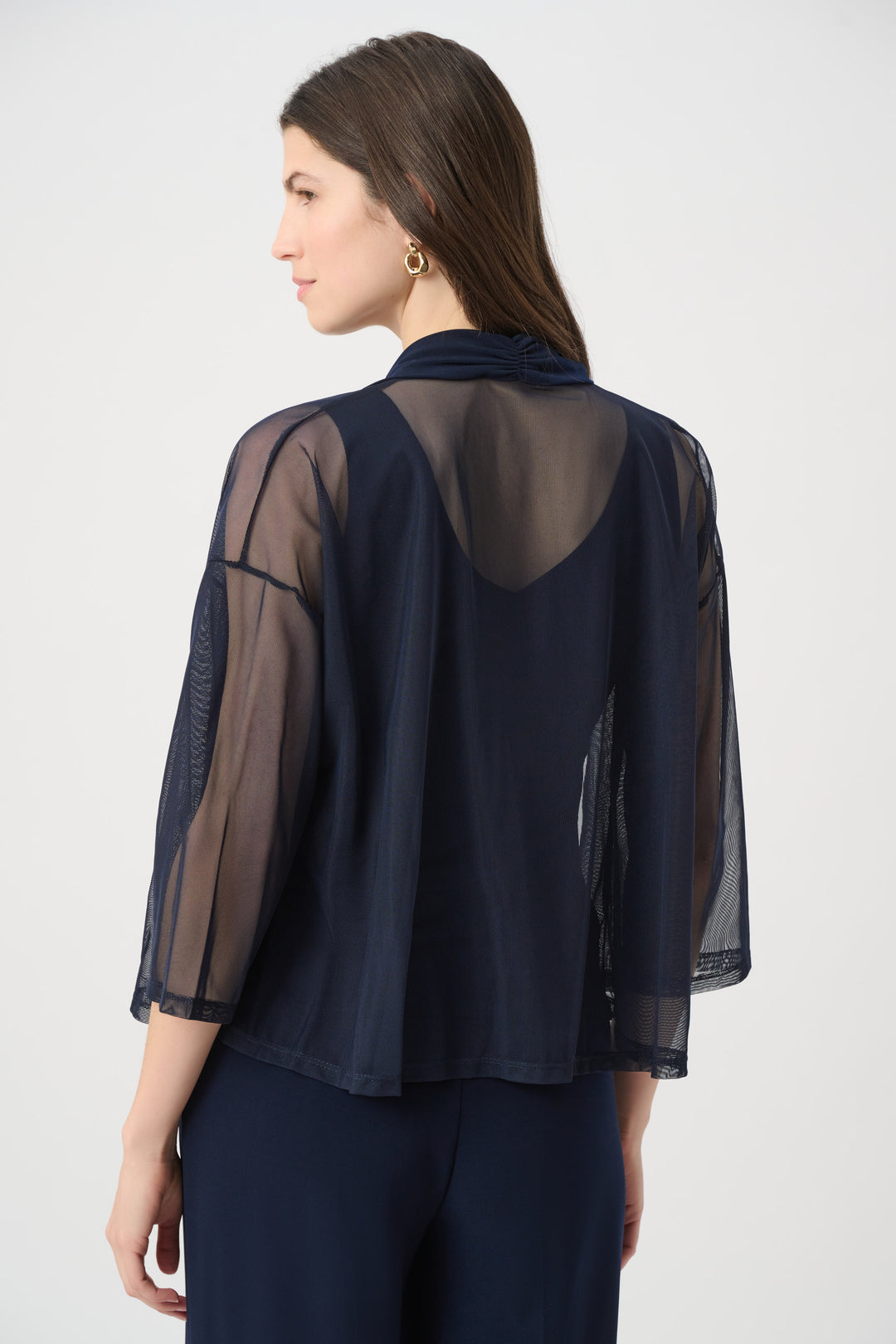 Mesh and Silky Knit Draped Open Front Cover-Up 261204