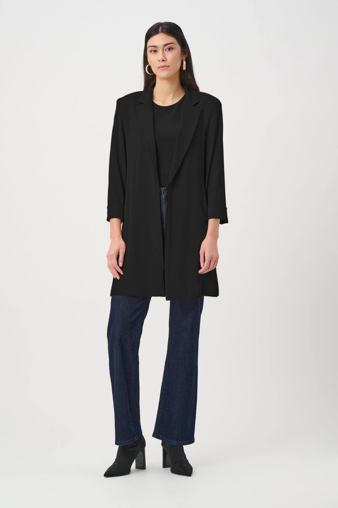 Woven Twill Longline Blazer With Notched Collar Style 261216F26