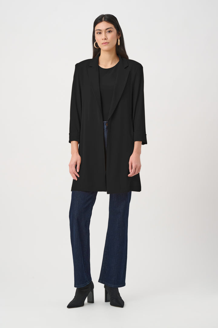 Woven Twill Longline Blazer With Notched Collar Style 261216F26