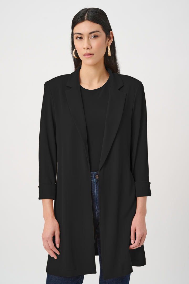 Woven Twill Longline Blazer With Notched Collar Style 261216F26
