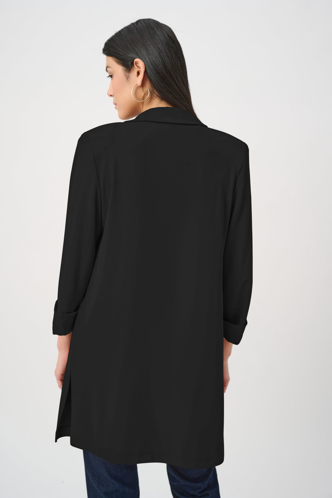 Woven Twill Longline Blazer With Notched Collar Style 261216F26