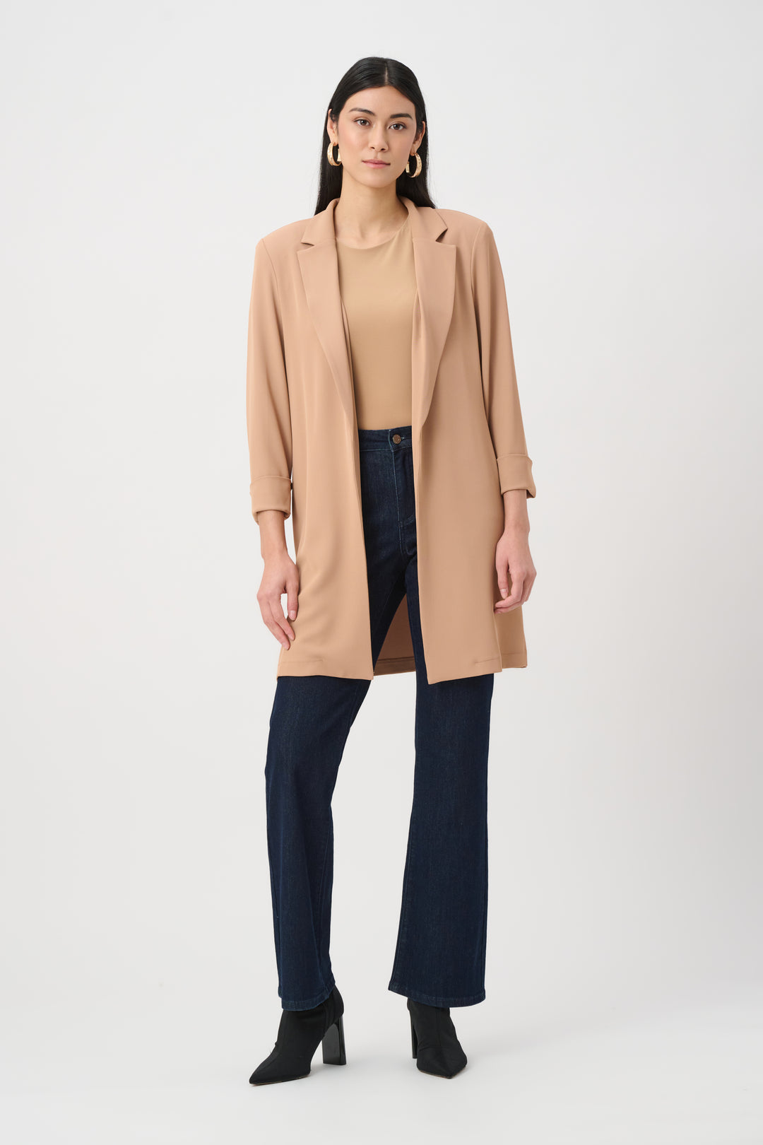 Woven Twill Longline Blazer With Notched Collar Style 261216F26
