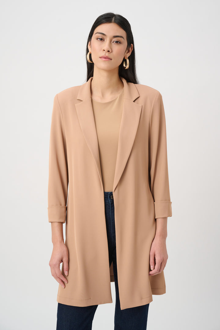 Woven Twill Longline Blazer With Notched Collar Style 261216F26