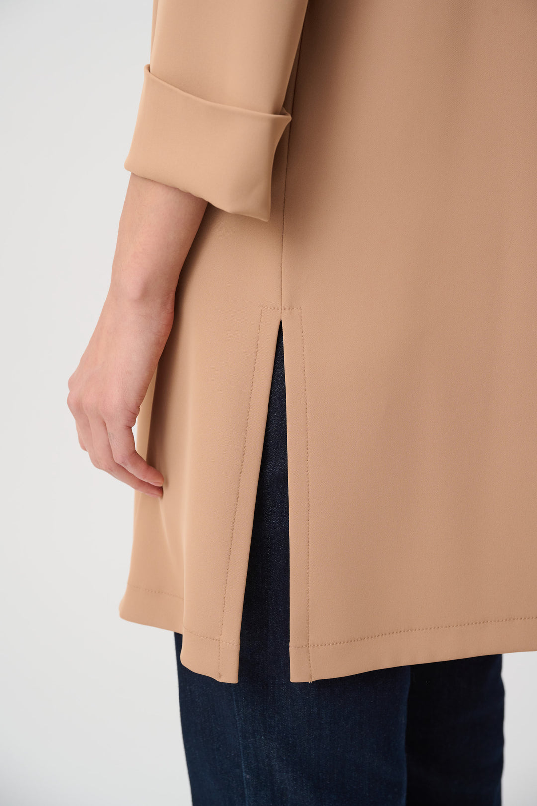 Woven Twill Longline Blazer With Notched Collar Style 261216F26