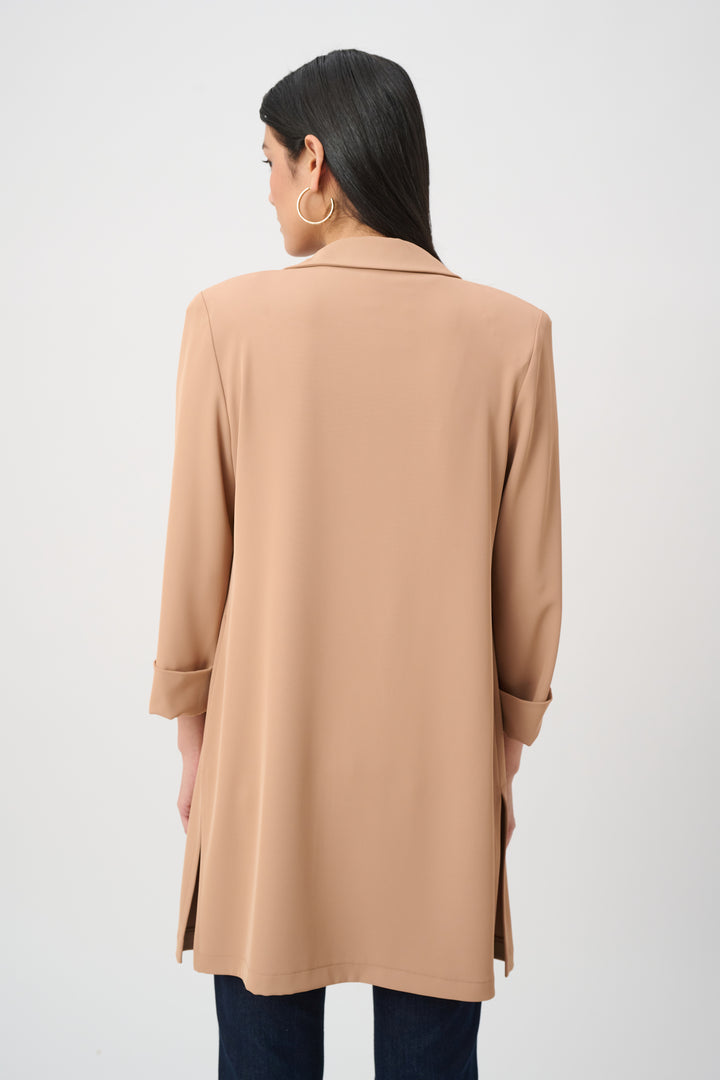 Woven Twill Longline Blazer With Notched Collar Style 261216F26