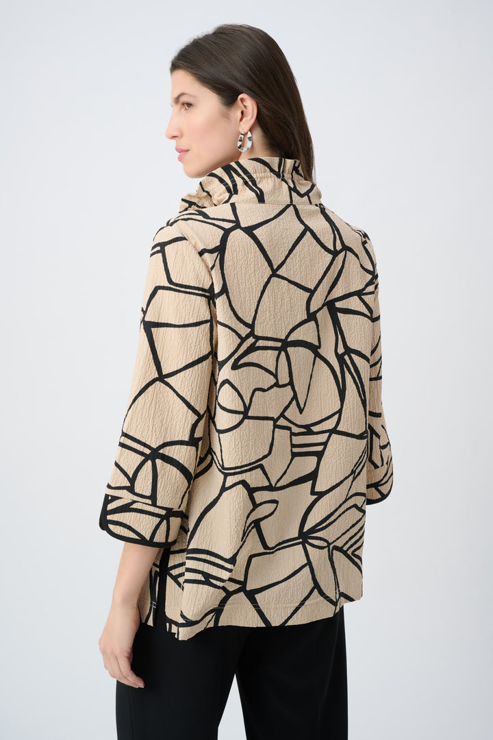 Seersucker Abstract Print Trapeze Jacket With Contrast Button 261239