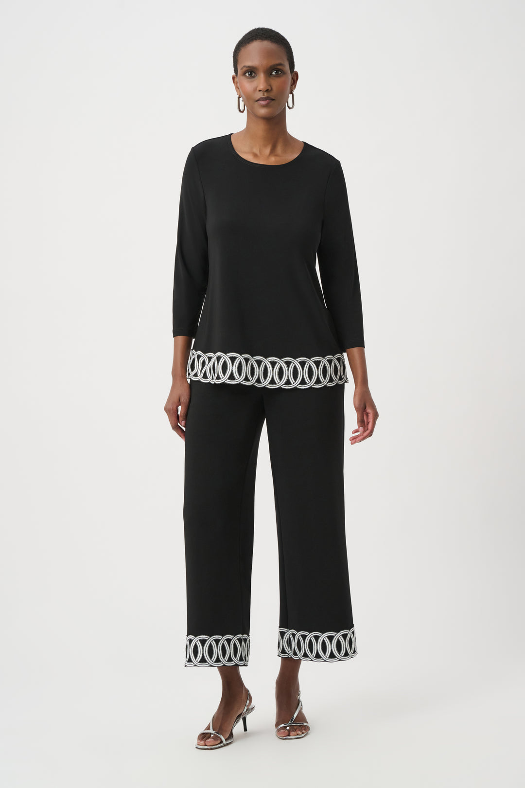 Silky Knit Pull-On Culotte Pants With Guipure Detail 261246