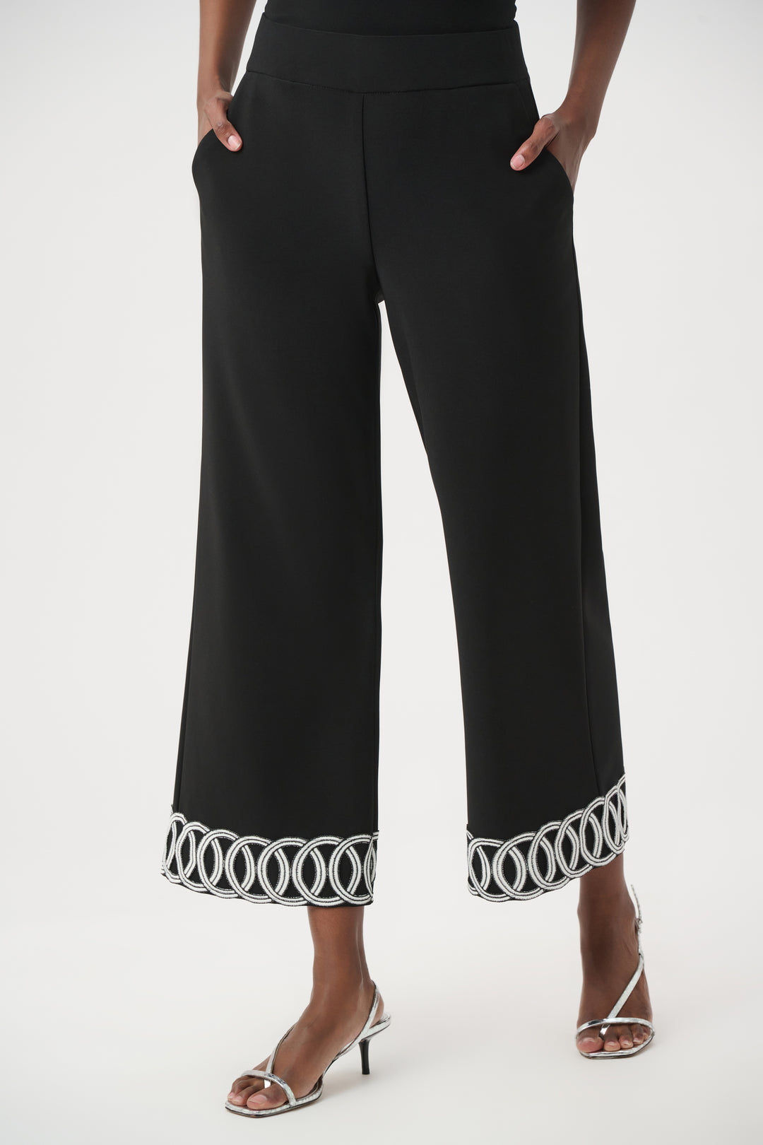 Silky Knit Pull-On Culotte Pants With Guipure Detail 261246