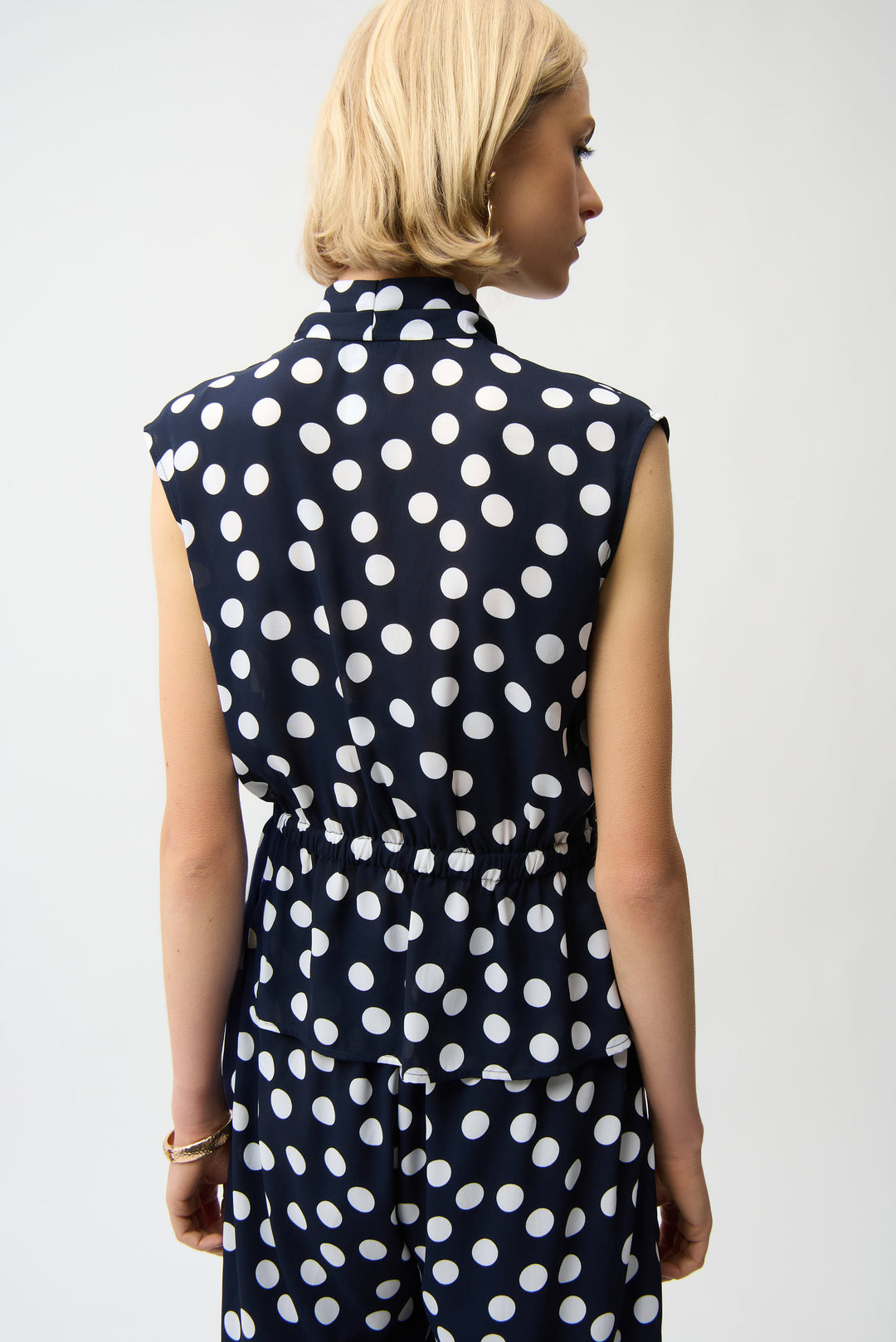 Georgette Dot Print Wrap Peplum Top With Gold Buttons 261250