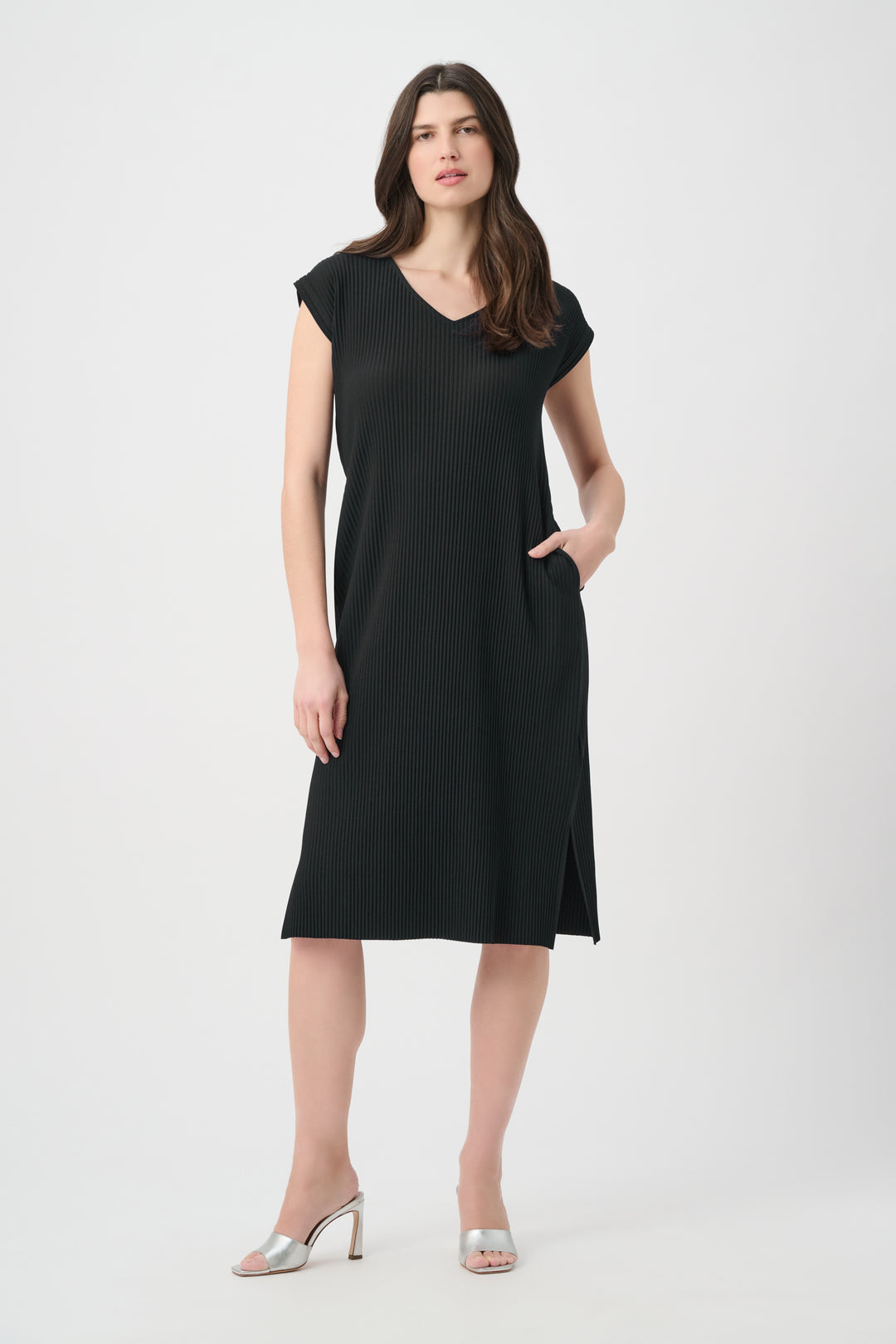 Pleated Scuba Crepe Straight Dress With Pockets 261252
