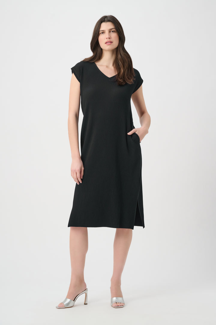 Pleated Scuba Crepe Straight Dress With Pockets 261252
