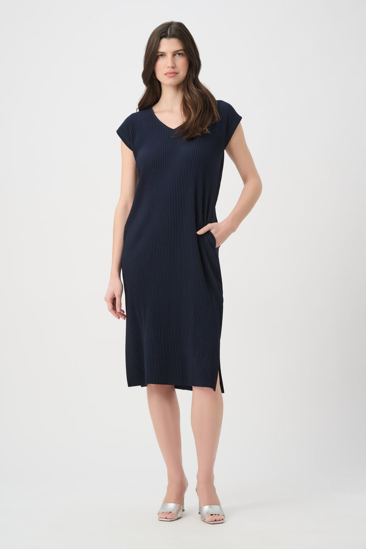 Pleated Scuba Crepe Straight Dress With Pockets 261252