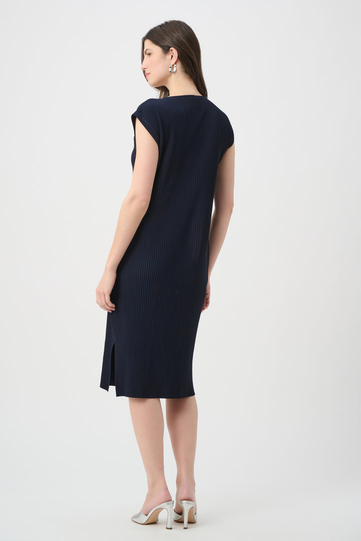 Pleated Scuba Crepe Straight Dress With Pockets 261252