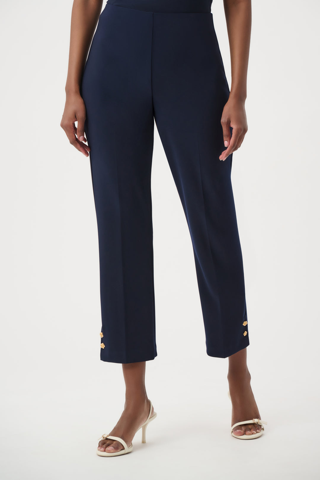 Silky Knit Crop Pull-On Pants With Gold Buttons 261254