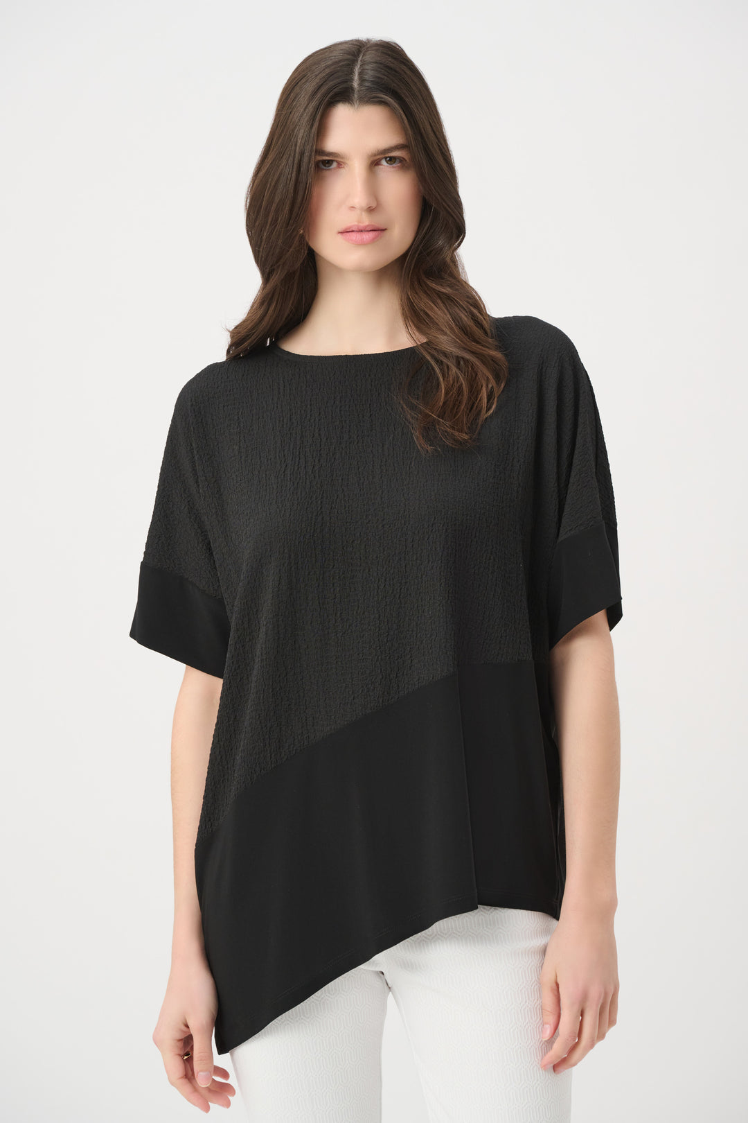 Seersucker And Silky Knit Asymmetrical Top 261280