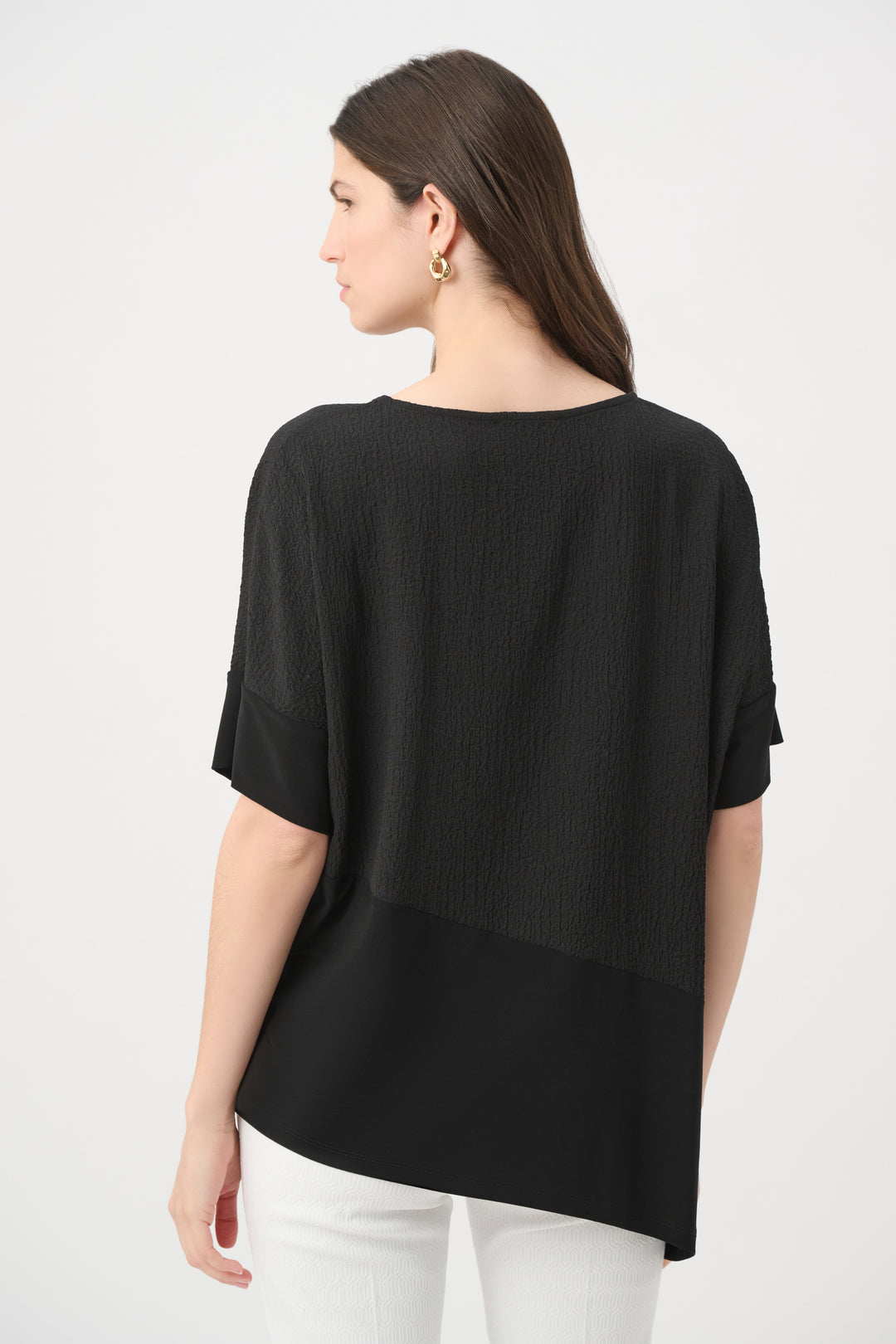 Seersucker And Silky Knit Asymmetrical Top 261280