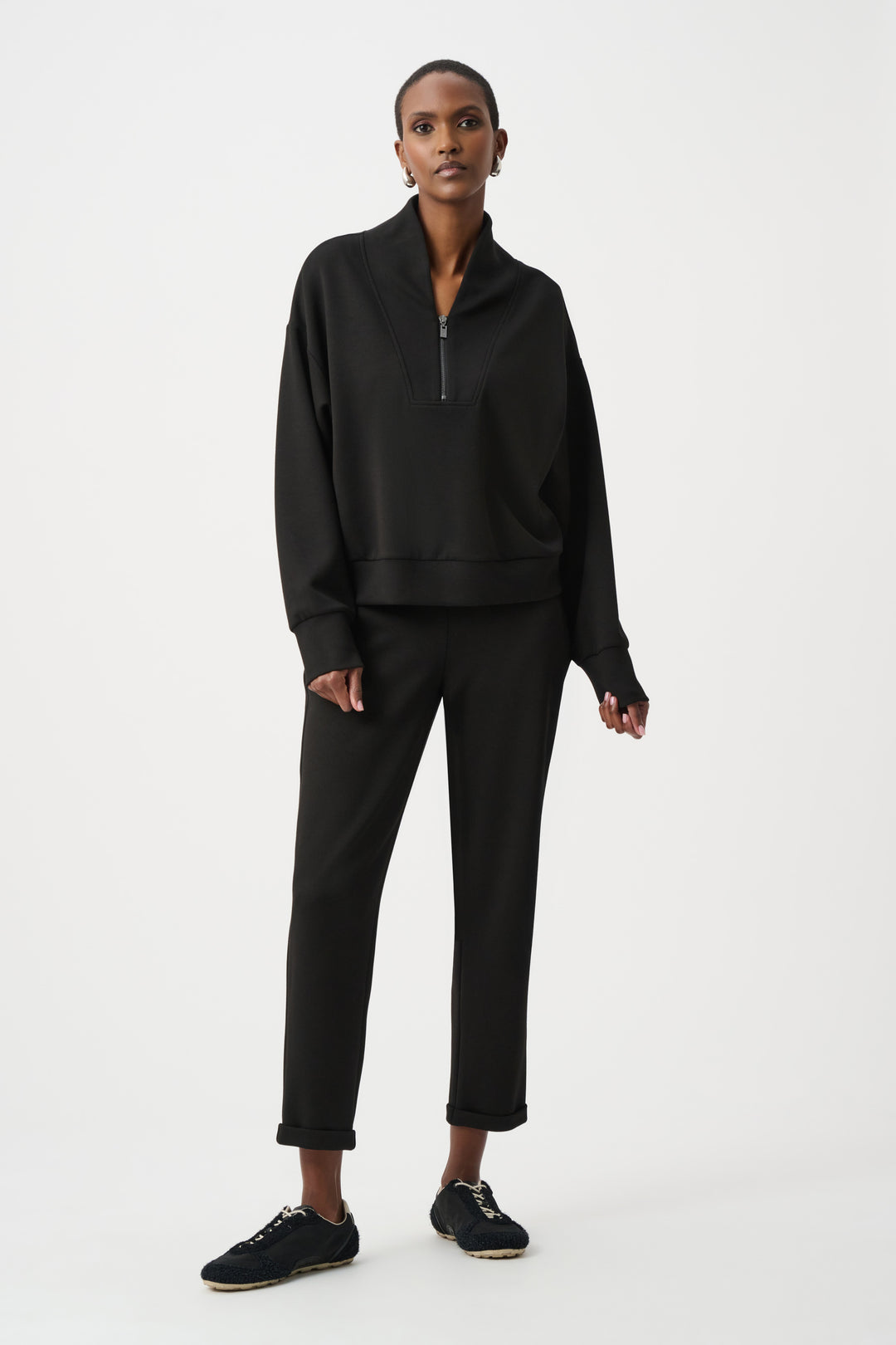 Scuba Jersey Boxy Sweatshirt With High Collar and Front Zipper 261610