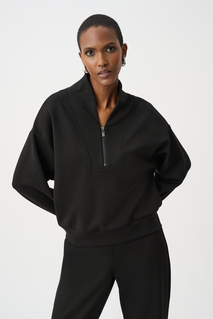 Scuba Jersey Boxy Sweatshirt With High Collar and Front Zipper 261610