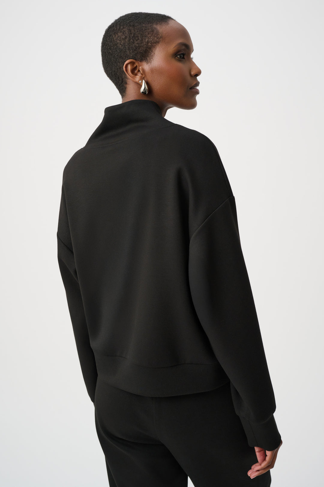 Scuba Jersey Boxy Sweatshirt With High Collar and Front Zipper 261610