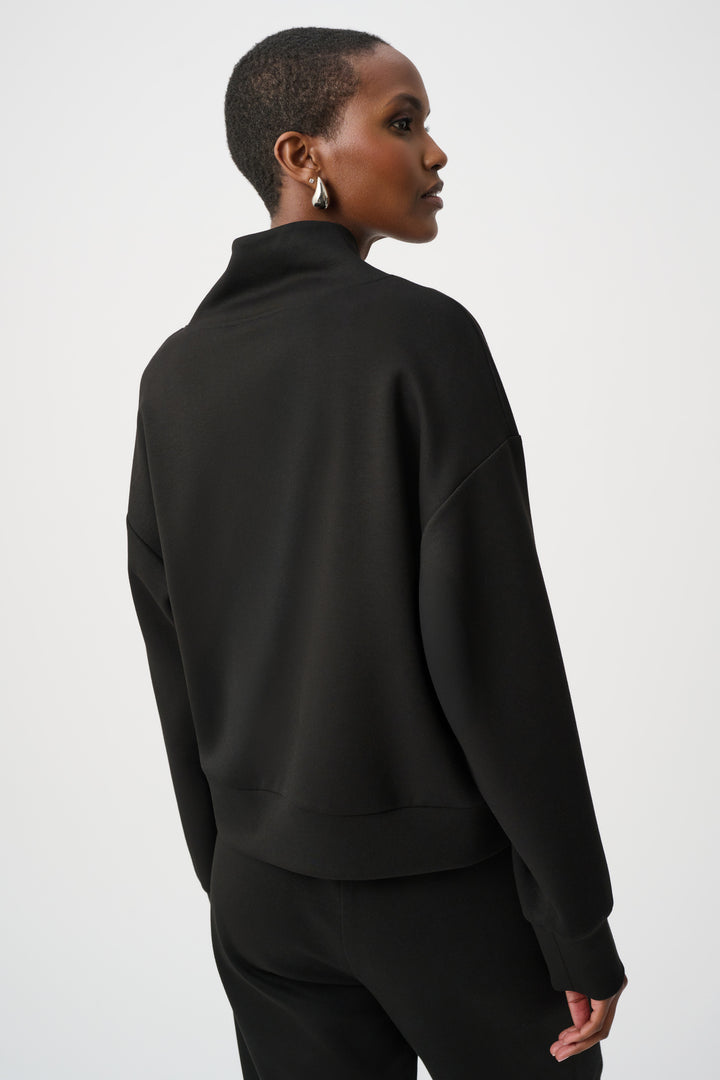 Scuba Jersey Boxy Sweatshirt With High Collar and Front Zipper 261610