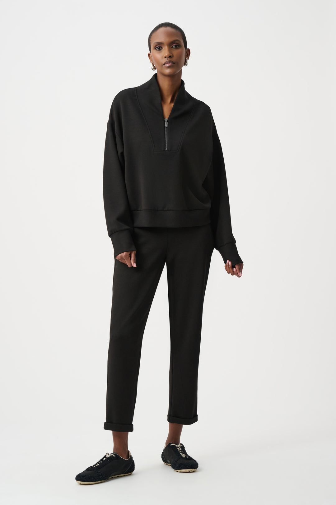 Scuba Jersey Boxy Sweatshirt With High Collar and Front Zipper Style 261610F26